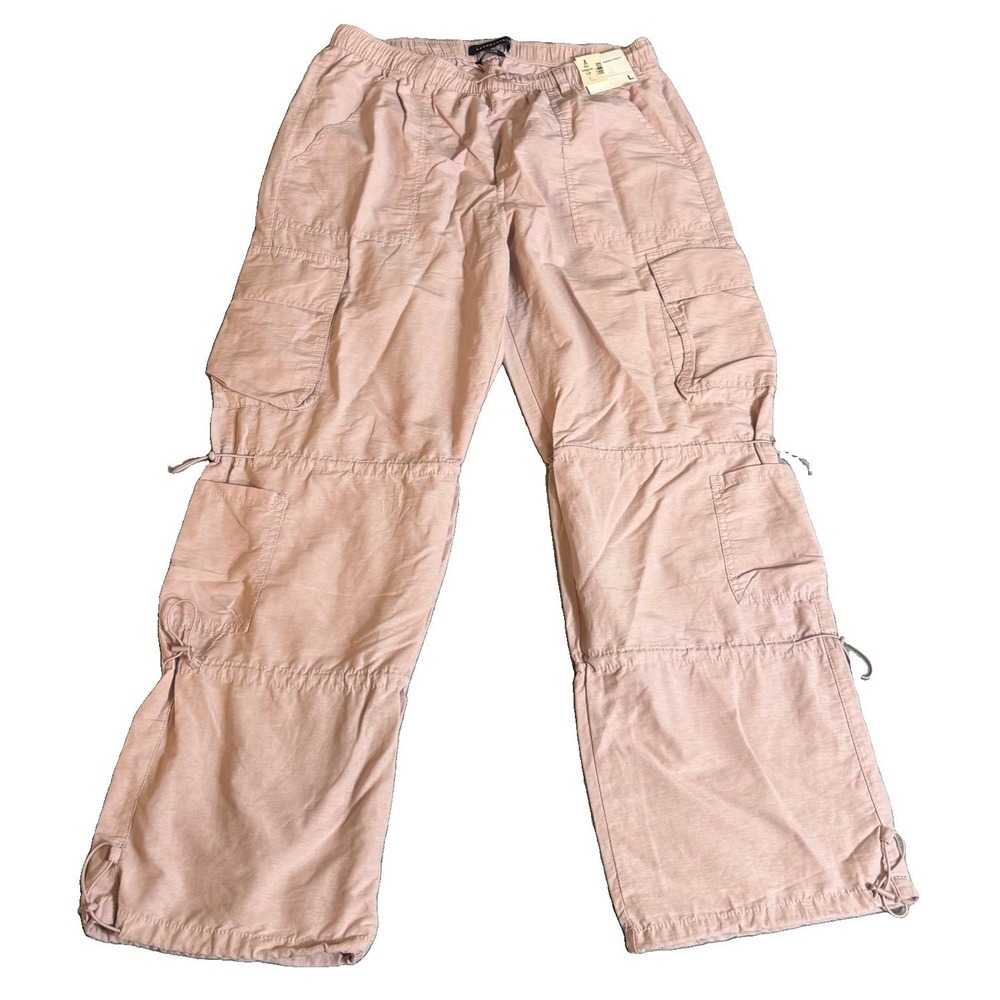 NWT‎ Aeropostale Baggy Parachute Cargo Pants Pink Women's Large Drawstring